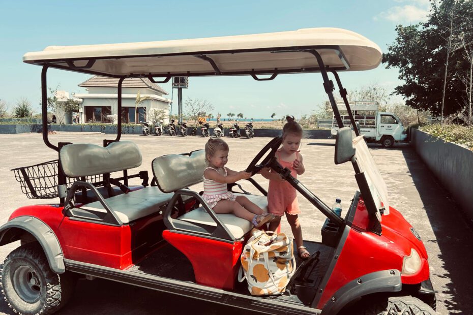 Renting a golf cart on Lembongan with kids