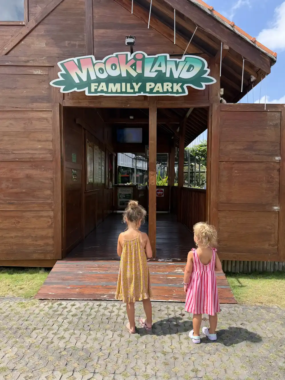 Our kids at the entrance of Mookiland in Bali