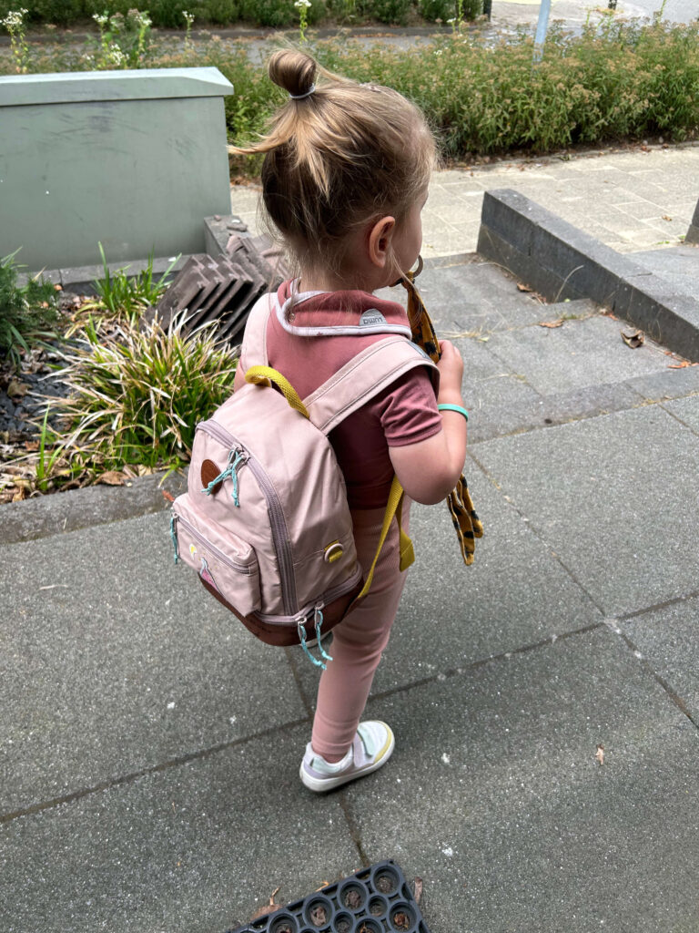 Toddler carries her own carry-on to the airport
