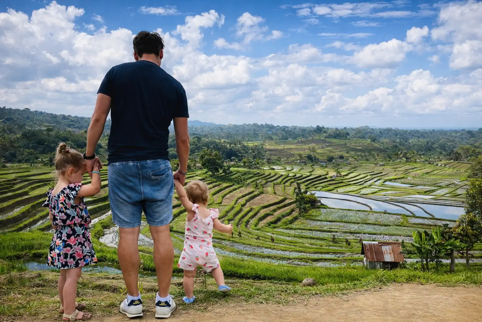 Jatiluwih with kids, on a day trip from Ubud during a 2 week bali itinerary with kids