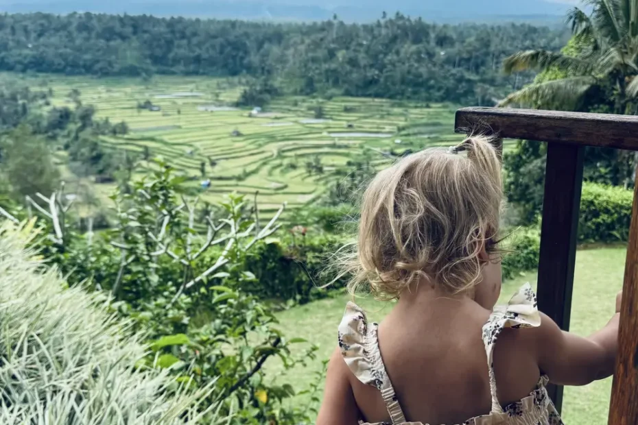 Visiting a rice paddy with a toddler near Ubud, Bali