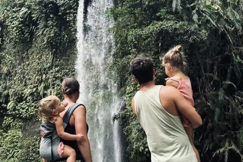 Visiting Sendang Gile waterfall with kids
