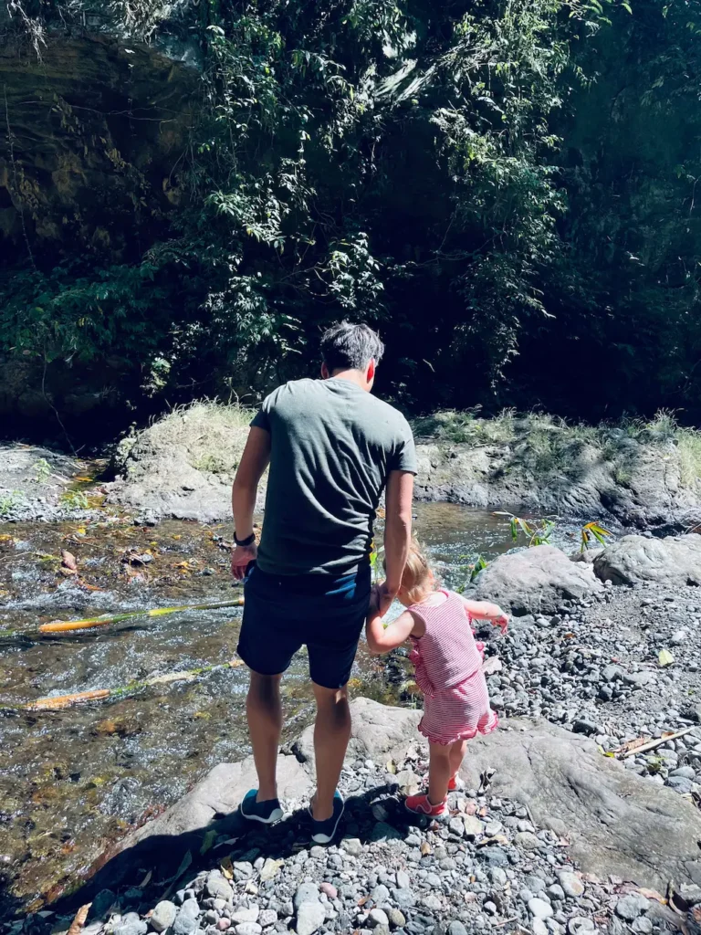 Visiting waterfall in Bali with a toddler