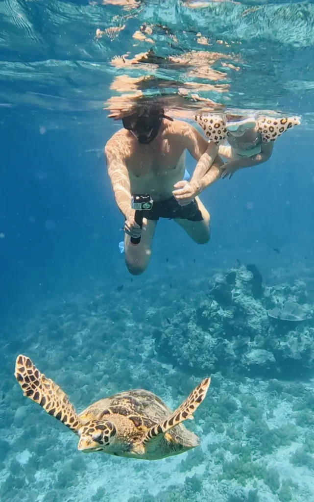 Snorkeling with turtles on the Gili islands, even with young kids
