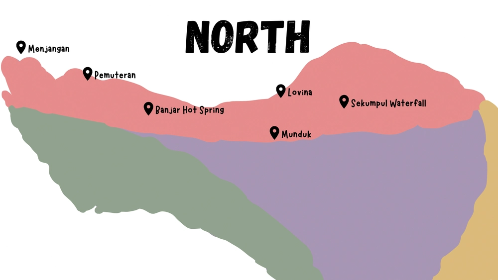 North Bali map with things to do in and around Lovina