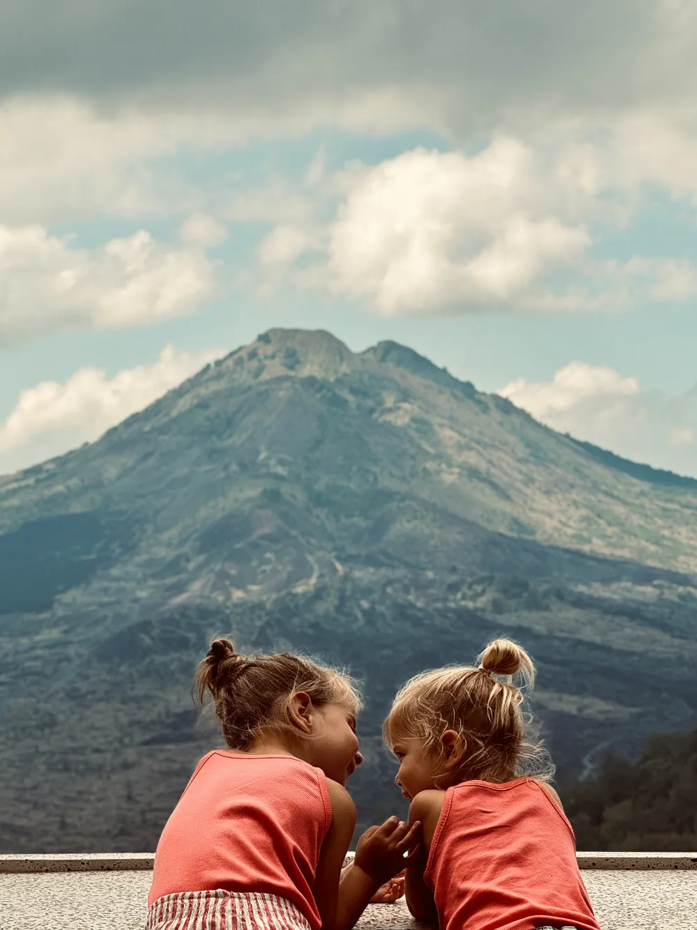 Very nice view of Mount Batur with our kids in Bali