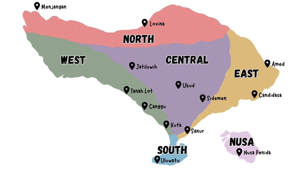 Bali map for visiting Bali with kids