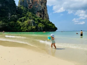 Visiting Railay beach on a longtail boat trip from Aonang with a baby and a toddler