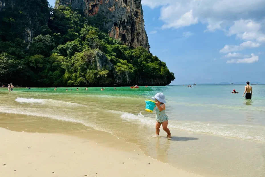 Visiting Railay beach on a longtail boat trip from Aonang with a baby and a toddler