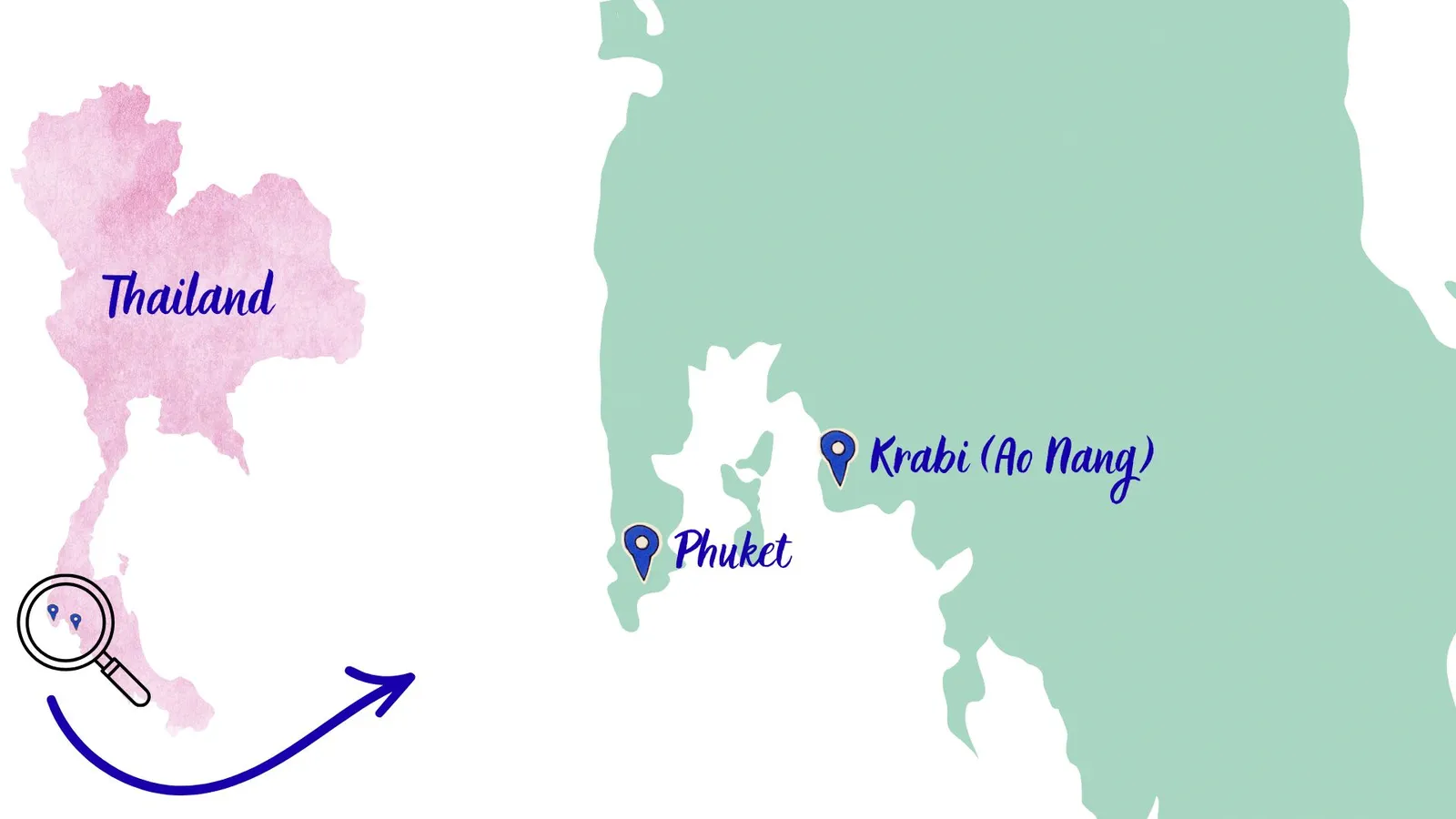 Map of southern Thailand showing Phuket and Krabi locations