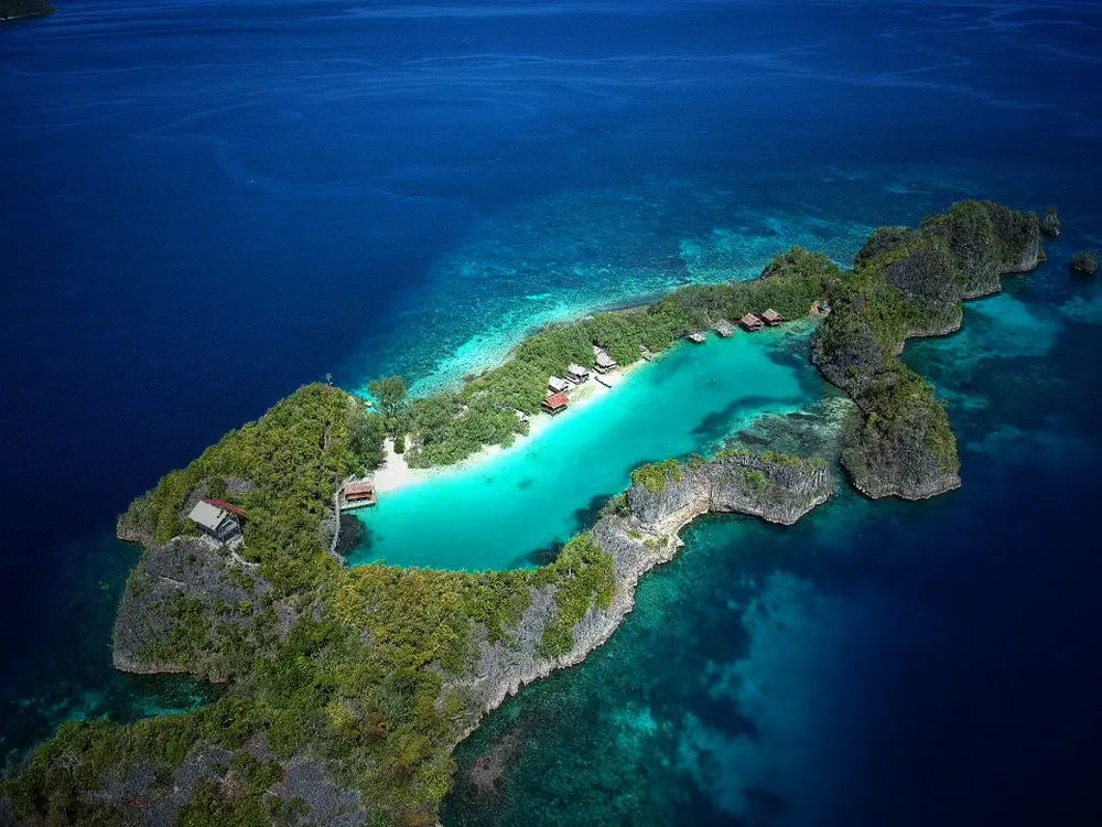Drone view of Rufas Island in Raja Ampat, Papua Indonesia
