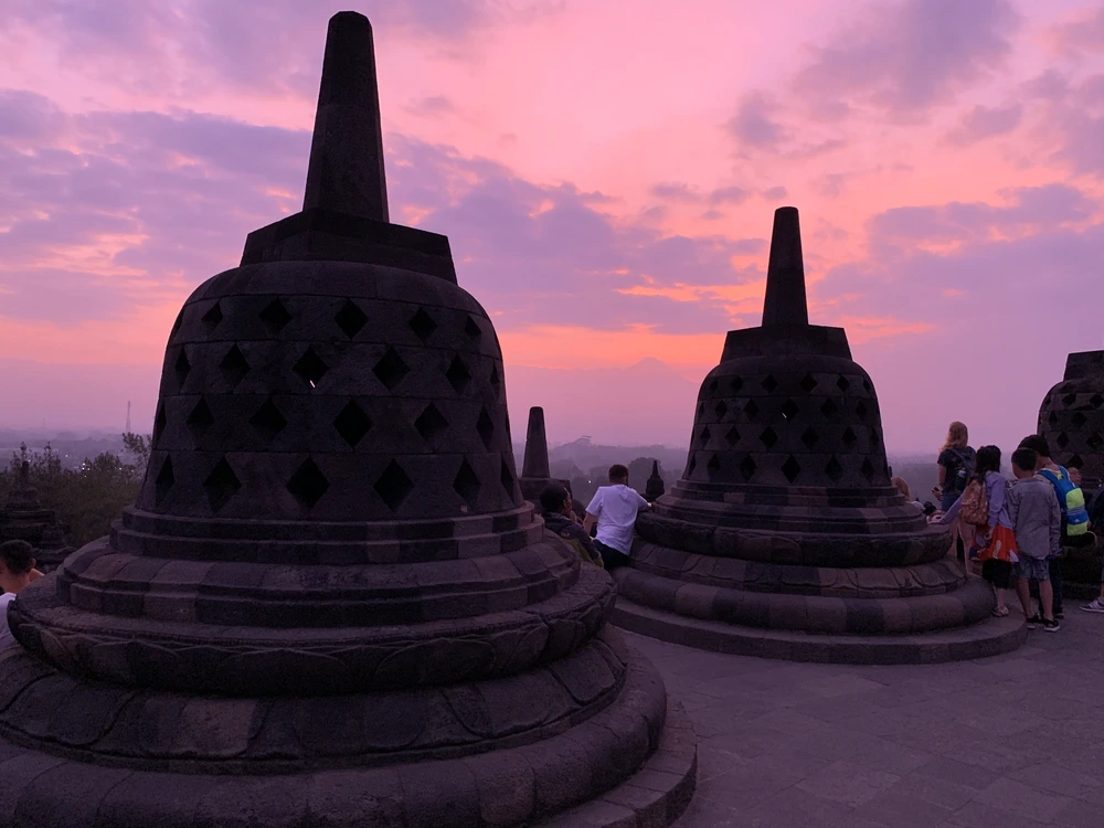 View from top of Borobudur temple Java Indonesia