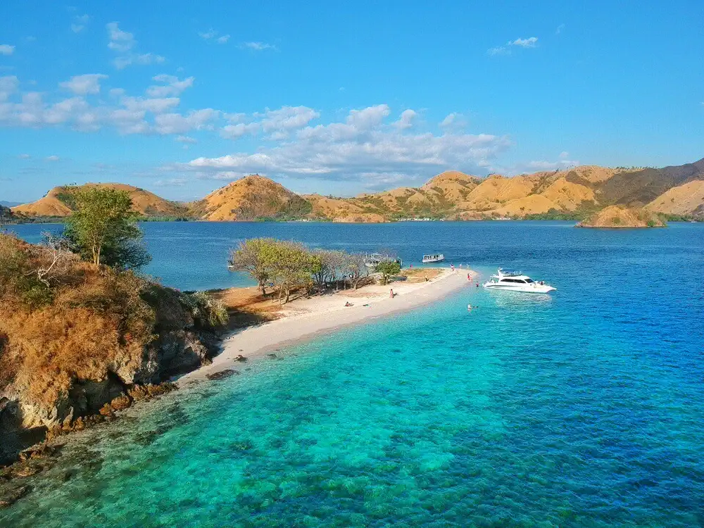 Drone view of islands near Labuan Bajo Komodo boat trip