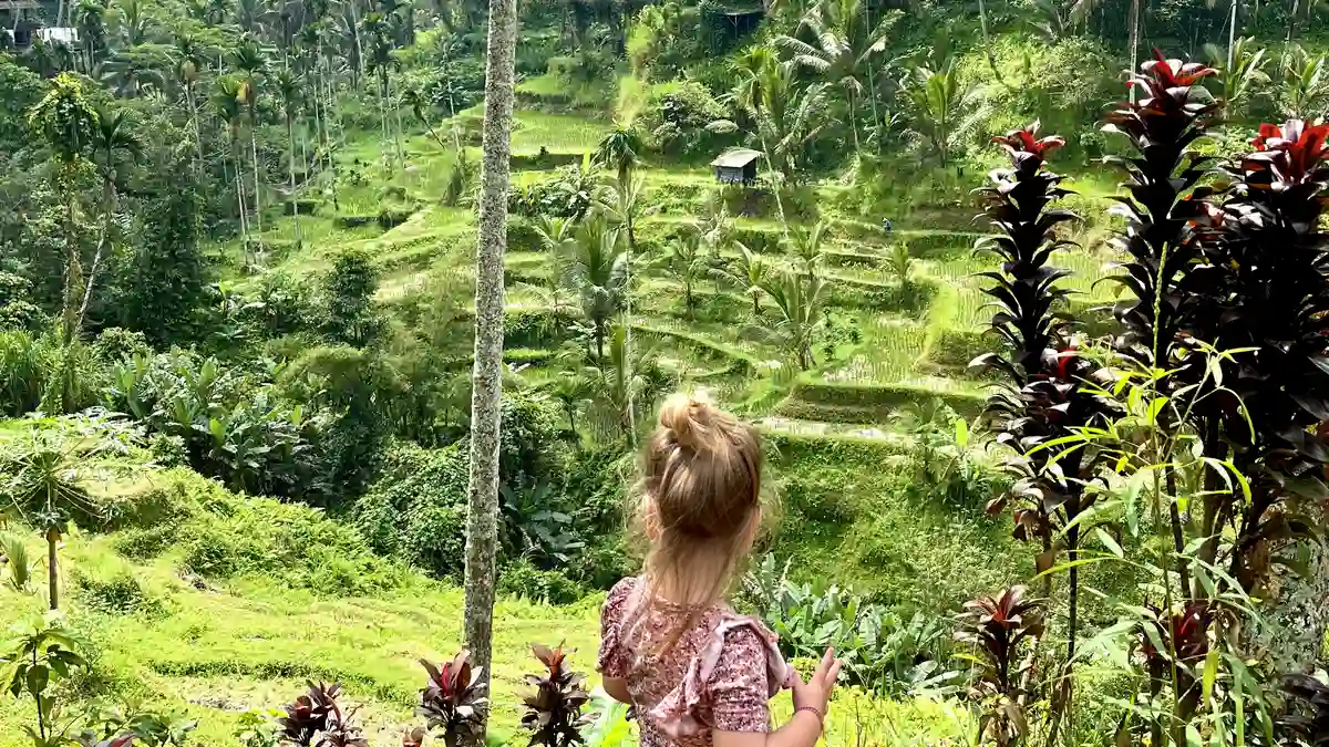 Child in Tegalalang rice terraces Ubud Bali with kids