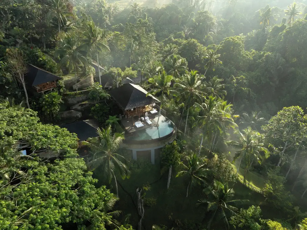 exterior view of COMO Shambhala Estate family wellness resort near Ubud Bali