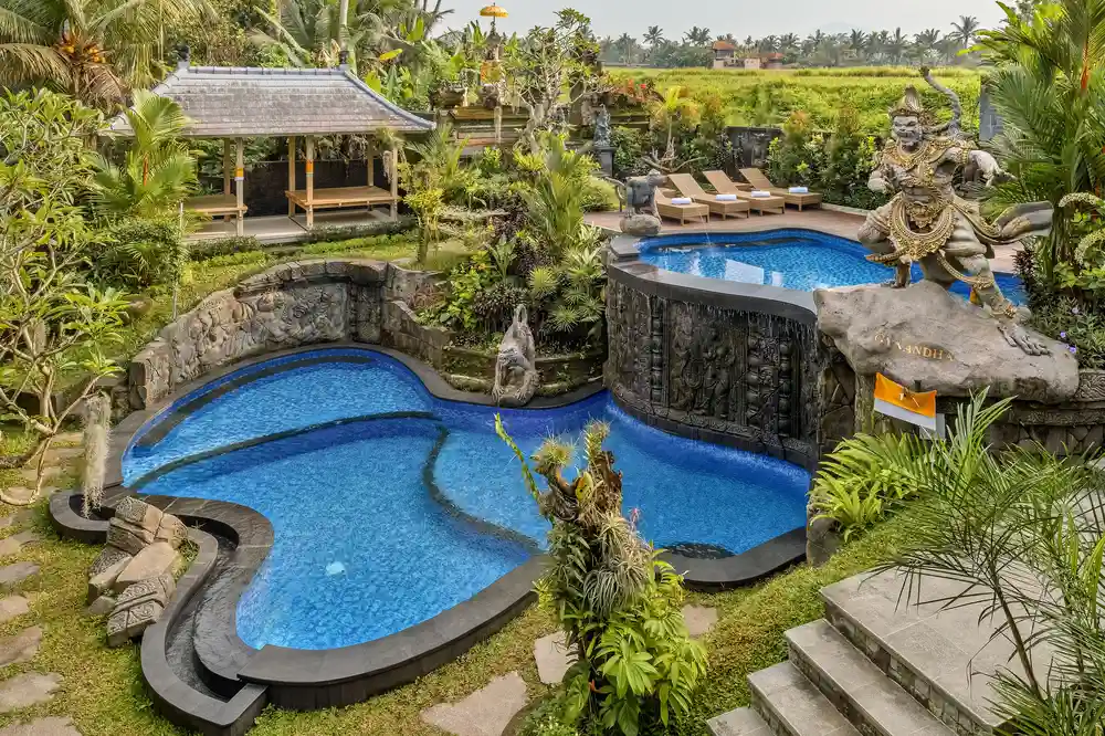 exterior view of Gynandha Ubud Cottage family stay in central Ubud Bali