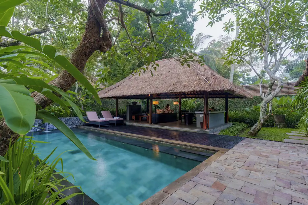 exterior view of Kayumanis Ubud luxury family villa resort in Sayan Bali