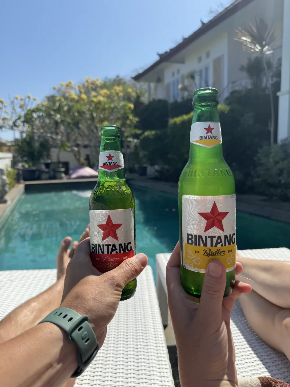 Parents enjoying drinks at a villa in Uluwatu while the kids nap