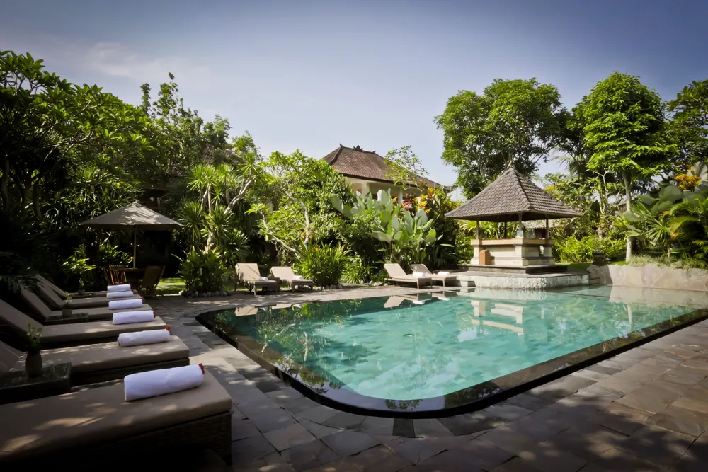 exterior view of Sri Ratih Cottages family-friendly hotel in Penestanan Ubud Bali