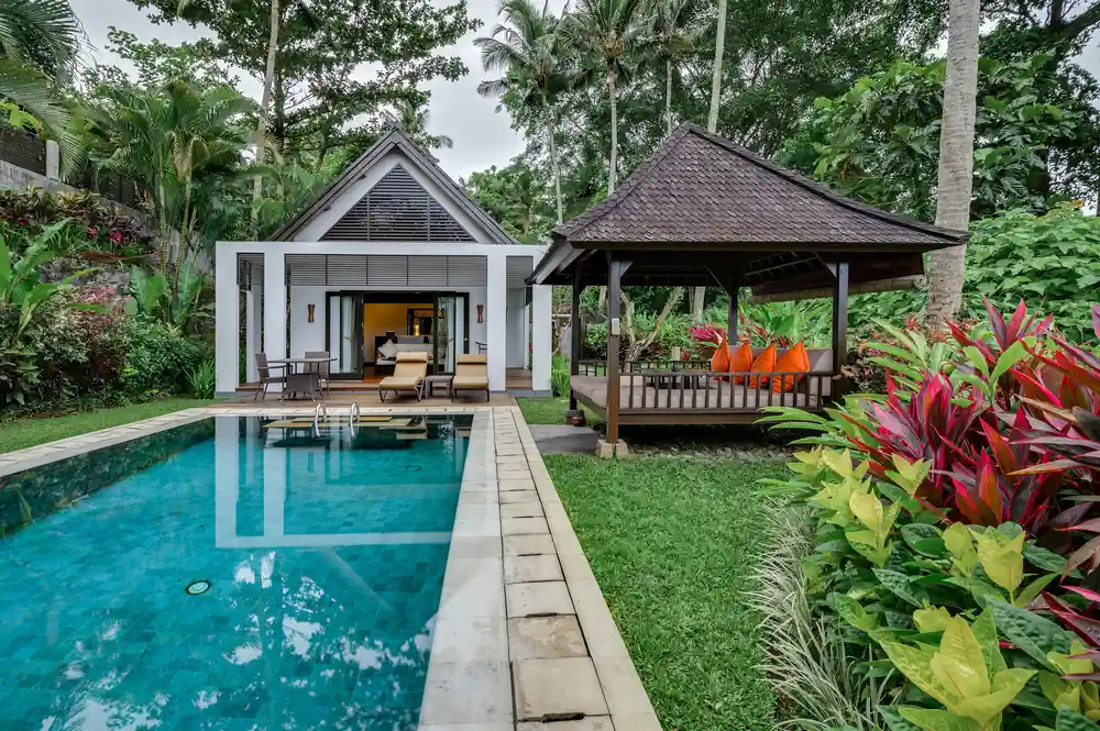 exterior view of The Samaya Ubud private pool villa resort for families in Sayan Bali