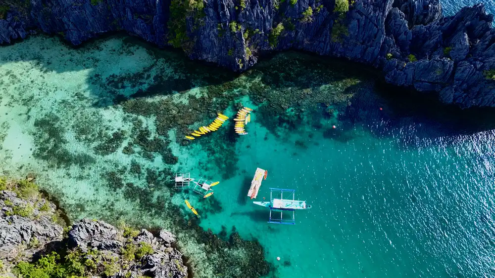 Drone view of Cadlao Lagoon in El Nido, Palawan