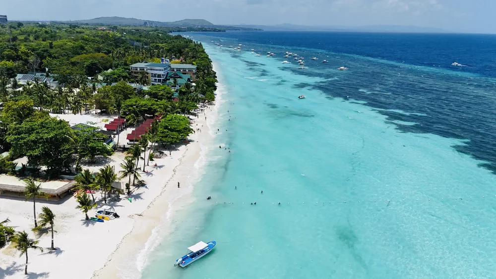 Drone view of Dumaluan Beach in Panglao, Bohol