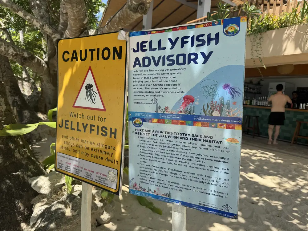 Jellyfish advisory sign at Vanilla Beach, El Nido