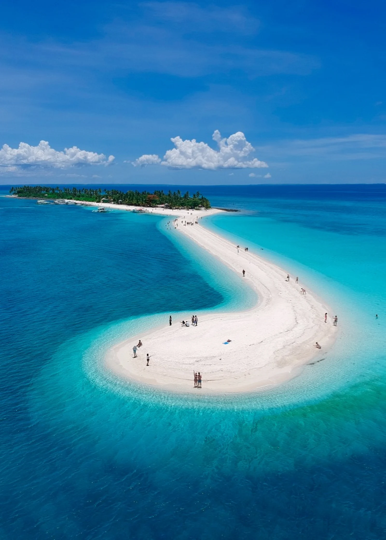Drone view of a family visit to Kalanggaman Island, Philippines