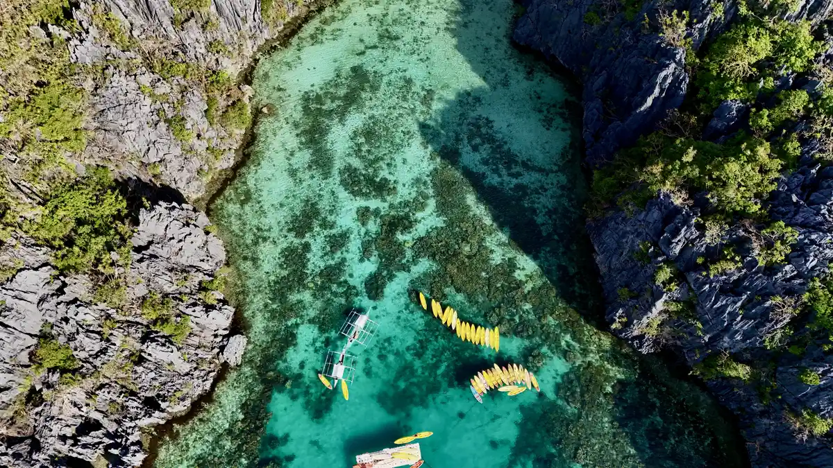 Drone view of Small Lagoon in El Nido, Palawan