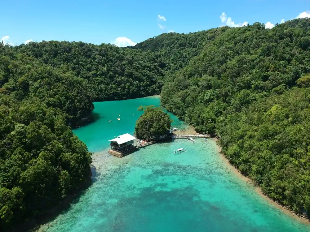 Drone view of Sugba Lagoon in Siargao, Philippines