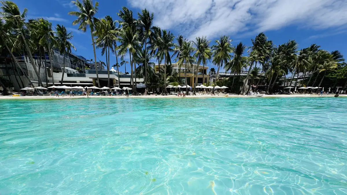 View of a beachfront resort in Boracay from the sea