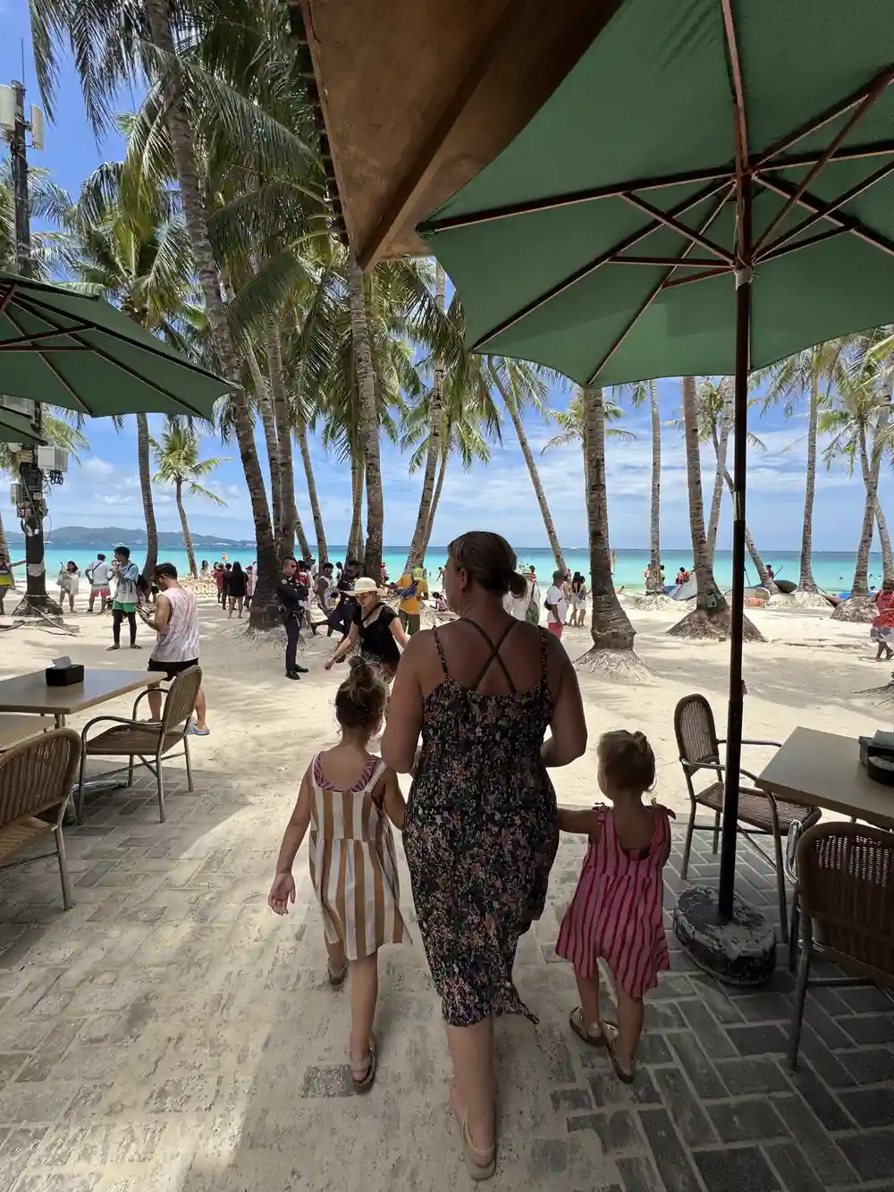 Mom and daughters at a restaurant in Boracay