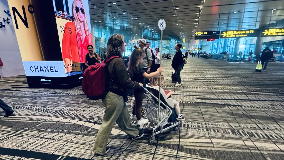Free airport stroller at Singapore Changi Airport during a family layover