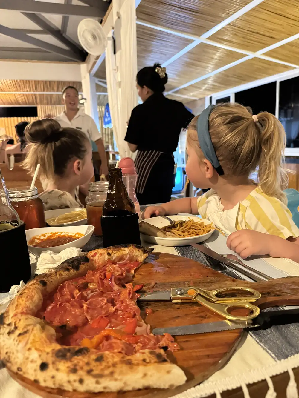 Family at Dolce Amore Pizzeria in San Juan, Siquijor