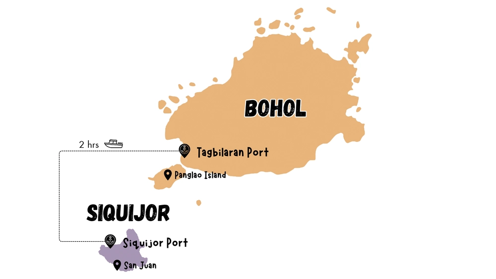 Map showing the Bohol and Siquijor route in the Philippines