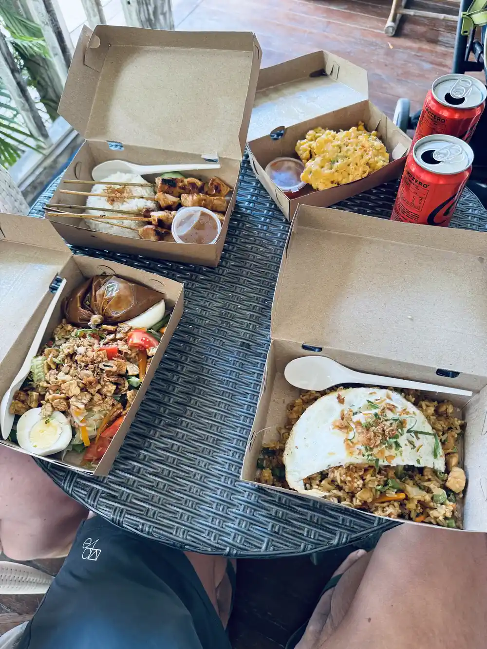 Ordering Indonesian food in our villa in Lembongan with kids